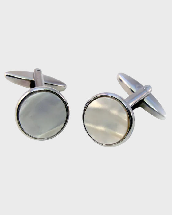 Rhodium and white finished cufflinks on a white background