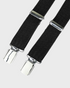 Black braces with silver clips on a light gray background