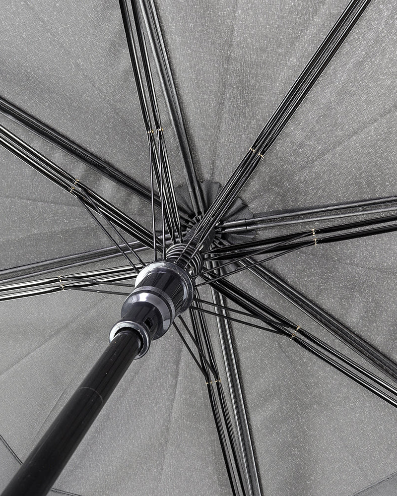 Close-up of an umbrella with a focus on the handle and ribs.