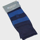 Packaged blue and navy striped socks with 'Sophos' branding on a light gray background