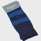 Packaged blue and navy striped socks with 'Sophos' branding on a light gray background