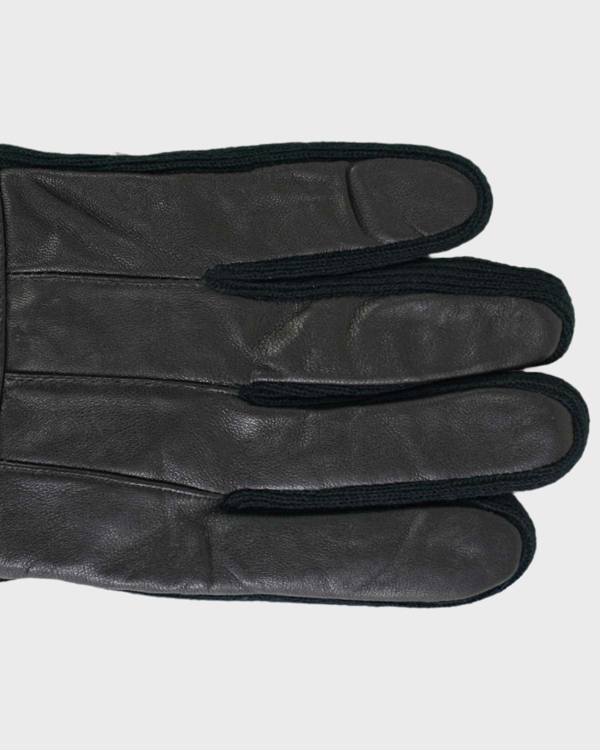 Black leather glove on a light gray background