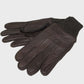Pair of brown leather gloves on a light gray background