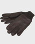 Pair of brown leather gloves on a light gray background