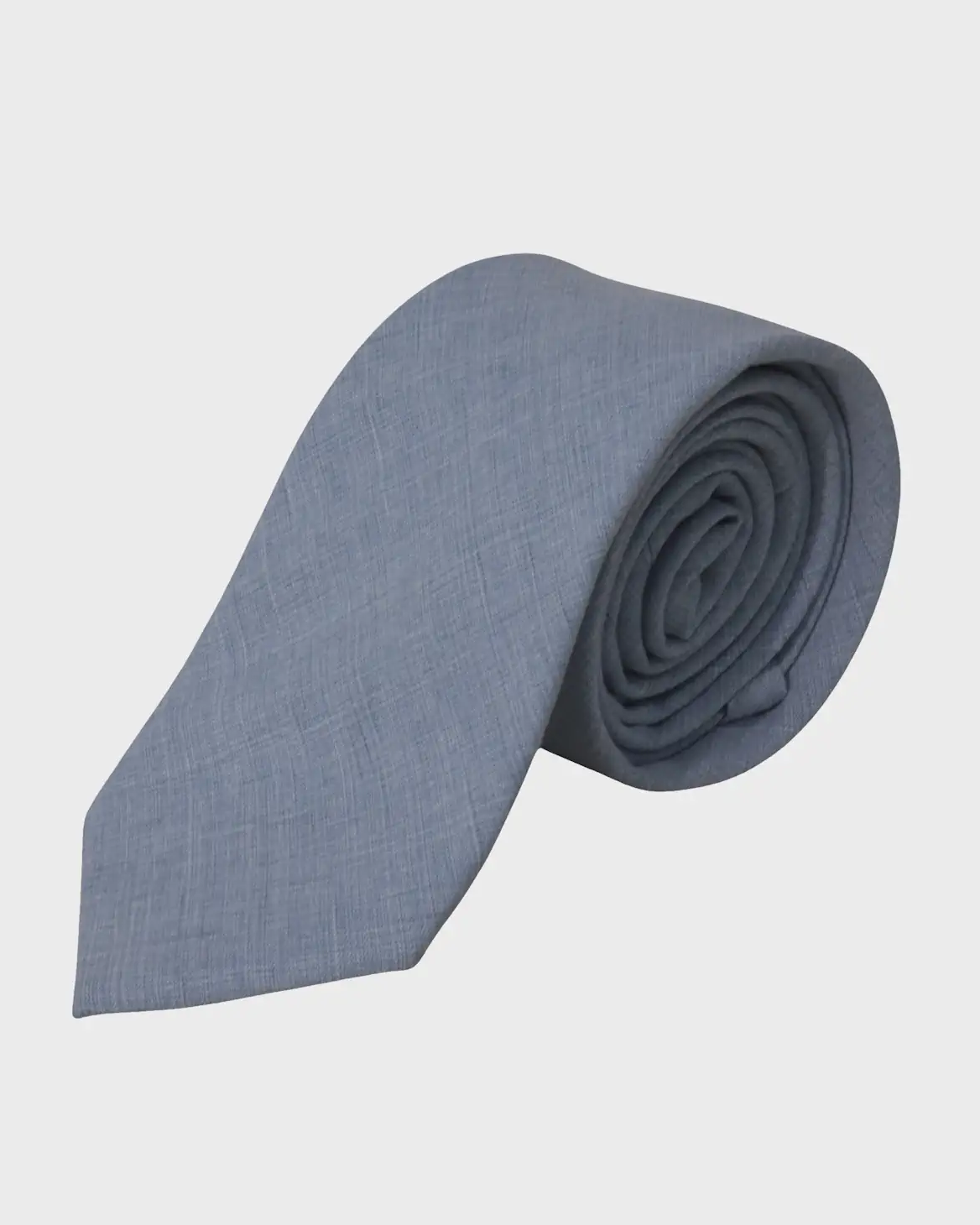 Rolled-up linen tie on a light gray background