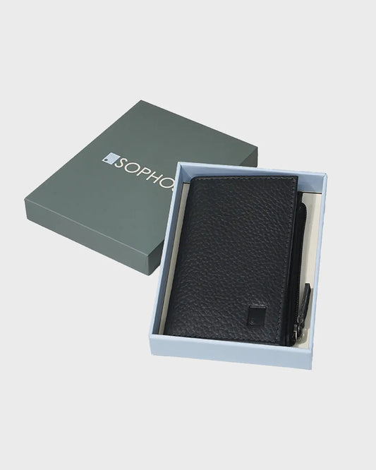 Pebble Grain Leather Bi-fold Wallet with Zip