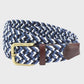 Braided belt with a brass buckle on a light gray background