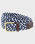 Braided belt with a brass buckle on a light gray background