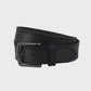Black leather belt on a light gray background