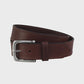 Brown leather belt on a light gray background