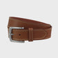 Brown leather belt on a light gray background