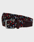 Woven belt with a metal buckle on a light gray background