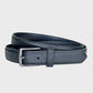 Black leather belt on a light gray background