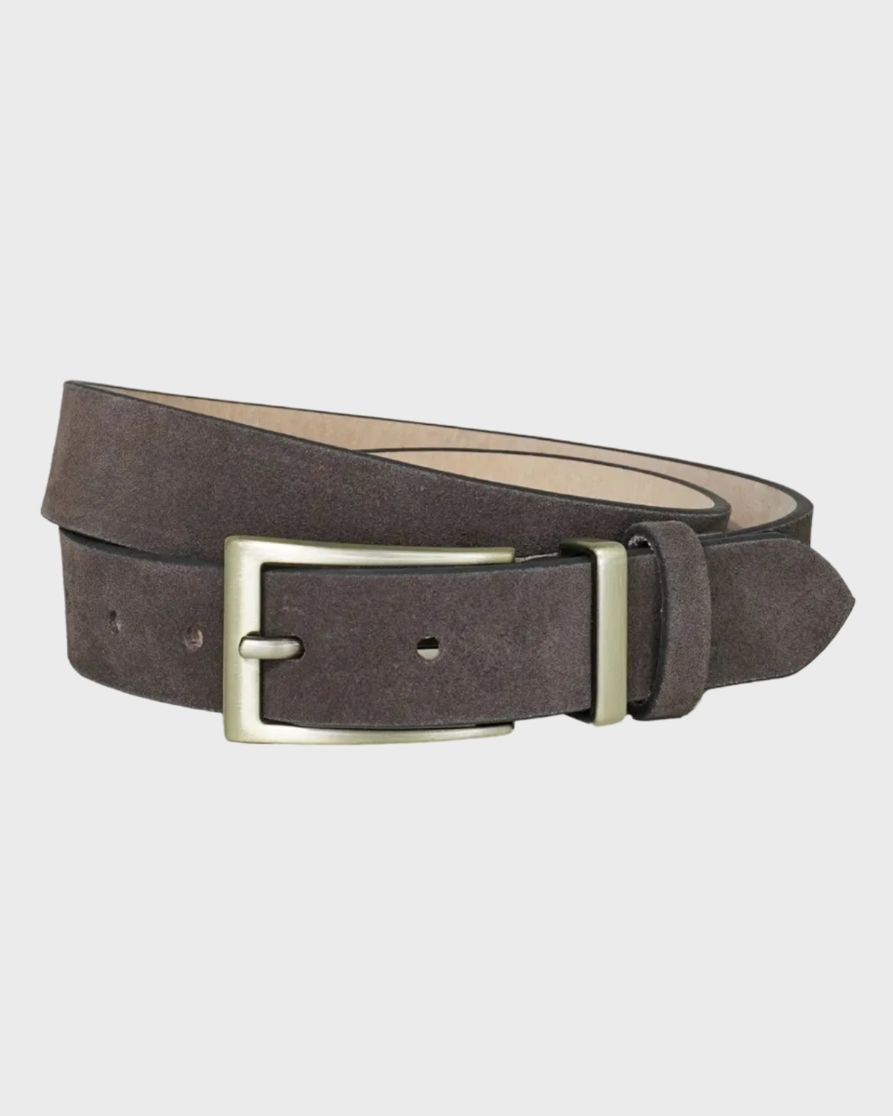 Brown suede belt on a light gray background
