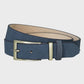 Navy suede belt on a light gray background