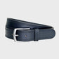 Black leather belt on a light gray background