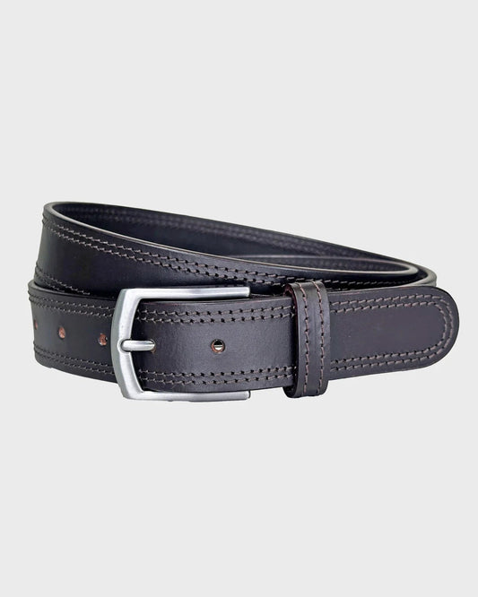 Brown leather belt on a light gray background