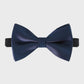 Navy blue bow tie on a light gray background
