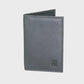 Navy leather wallet on a light gray background