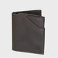 Brown leather wallet on a light gray background