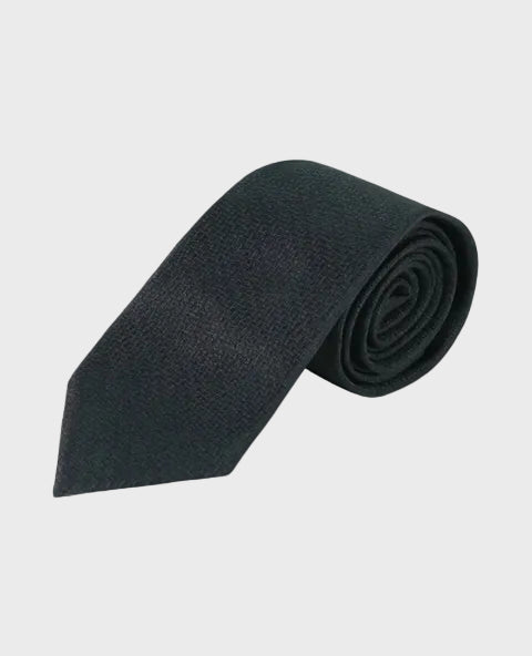 Black textured tie on a light gray background