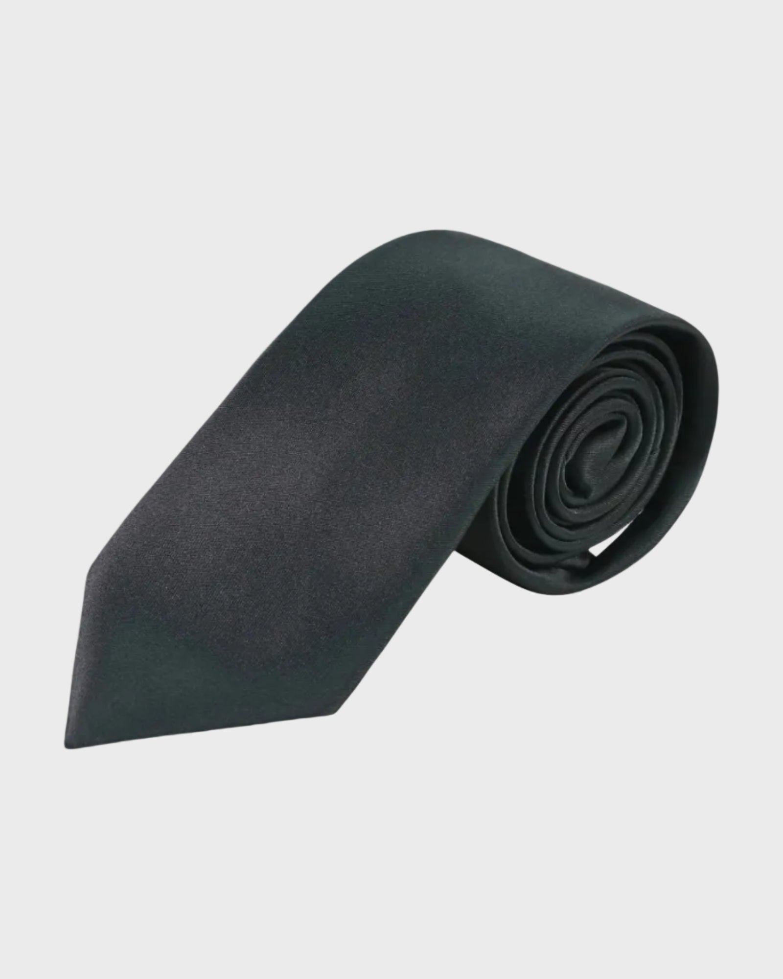 Rolled up black Sophos tie on a white background