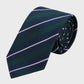 Striped tie with green and blue pattern on a light gray background