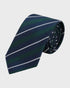 Striped tie with green and blue pattern on a light gray background