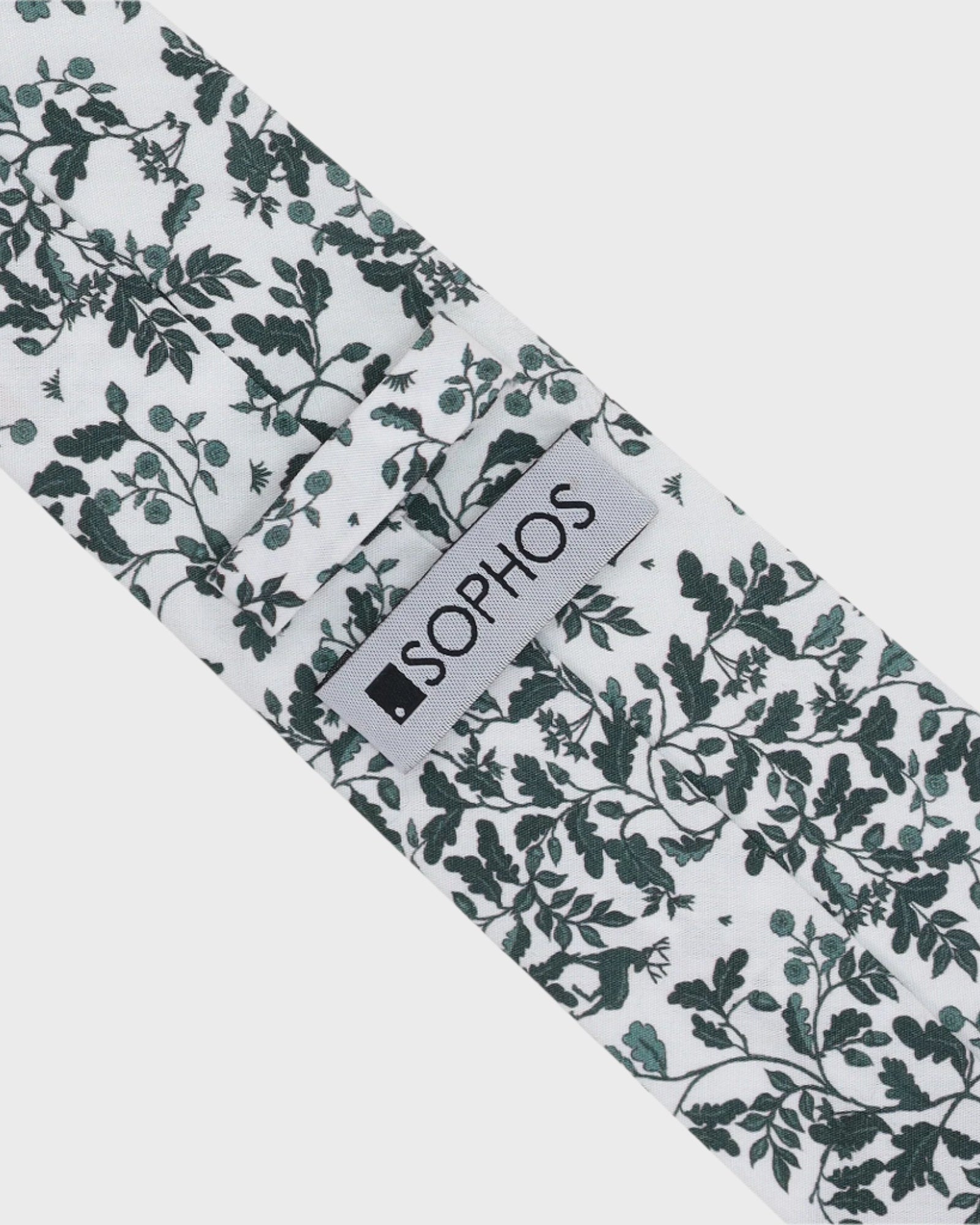 Patterned tie with 'Sophos' branding on a white background