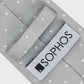 Gray textured fabric with a 'SOPHOS' label
