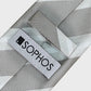 Gray tie with a Sophos label on a white background