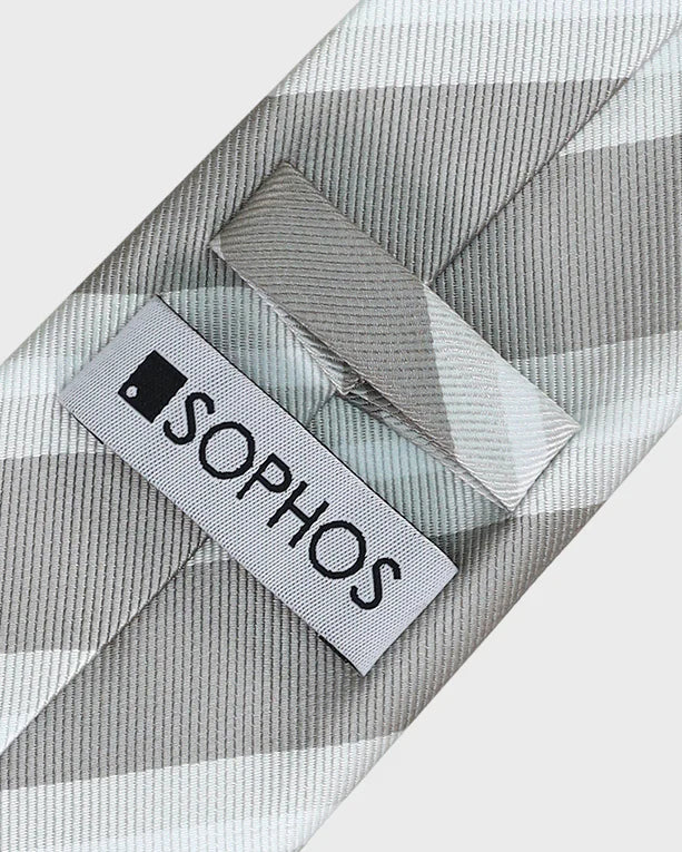 Gray tie with a Sophos label on a white background
