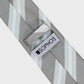 Gray and white striped tie with a Sophos label on a light gray background