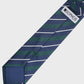 Navy and green striped tie with a Sophos logo on a light gray background
