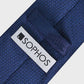Navy blue textured tie with a Sophos label on a light gray background