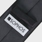 Black tie with a Sophos logo on a white background