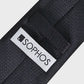 Black textured tie with a visible Sophos logo on a light gray background