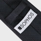 Black textured tie with a Sophos logo on a light gray background