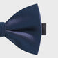 Navy blue bow tie on a light gray background