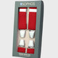 Box of red men's braces with 'Sophos' branding on a light gray background