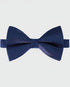 Navy blue bow tie on a light gray background
