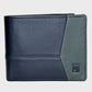 Navy and green wallet on a light gray background