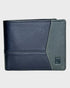 Navy and green wallet on a light gray background