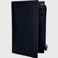 Black leather wallet on a light gray background