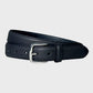 Black leather belt on a light gray background