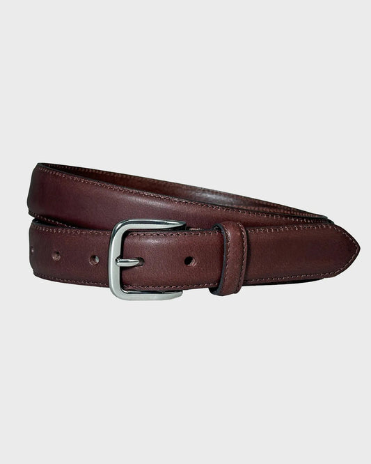 Brown leather belt on a light gray background