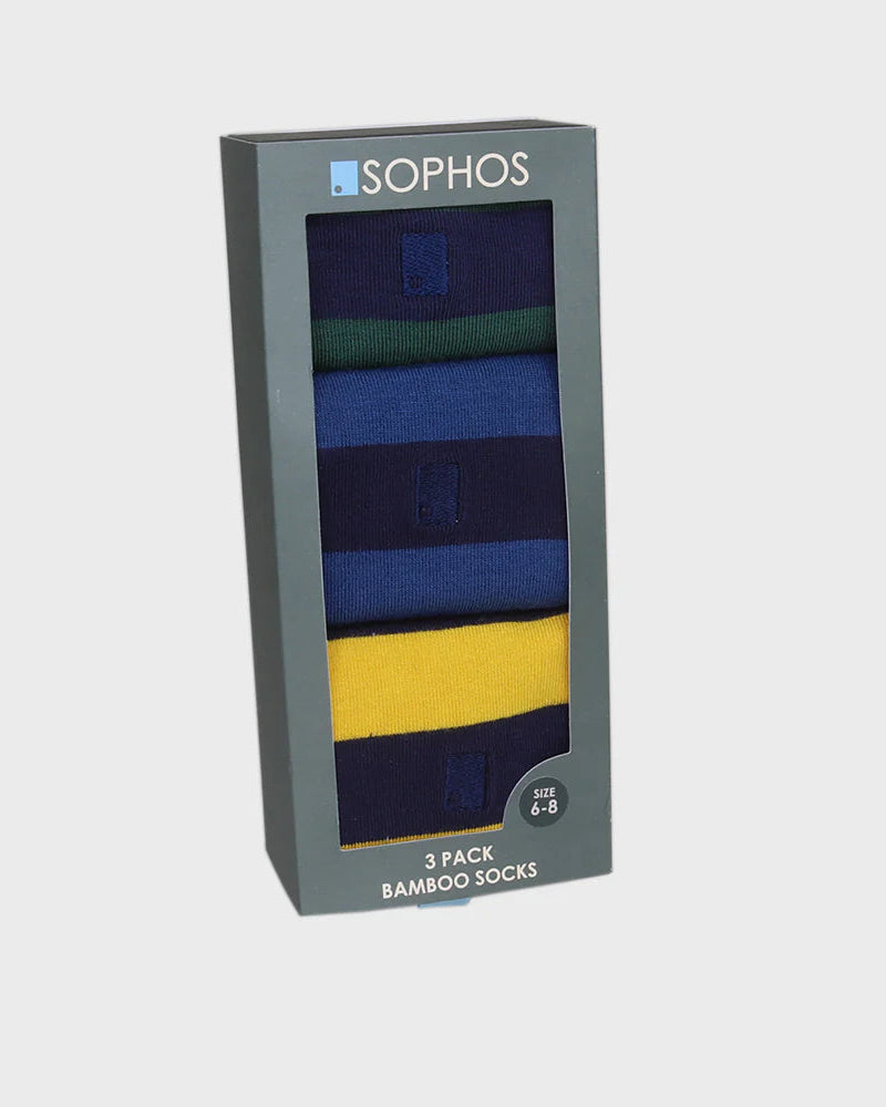 Pack of bamboo socks with visible brand 'Sophos' on a white background