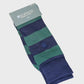 Packaged green and navy striped socks with 'Sophos' branding on a light gray background
