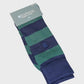 Packaged green and navy striped socks with 'Sophos' branding on a light gray background