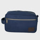 Navy toiletry bag on a white background